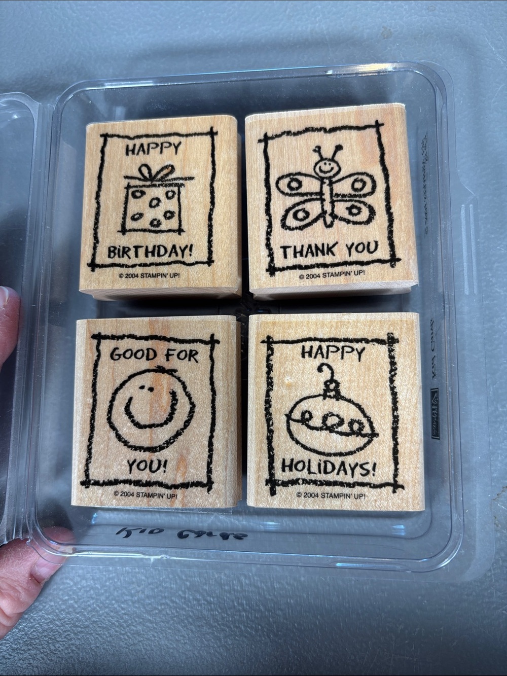 Stampin’ Up! Kid Cards 2004 Retired Set of 4 Wood Mounted Rubber Stamps